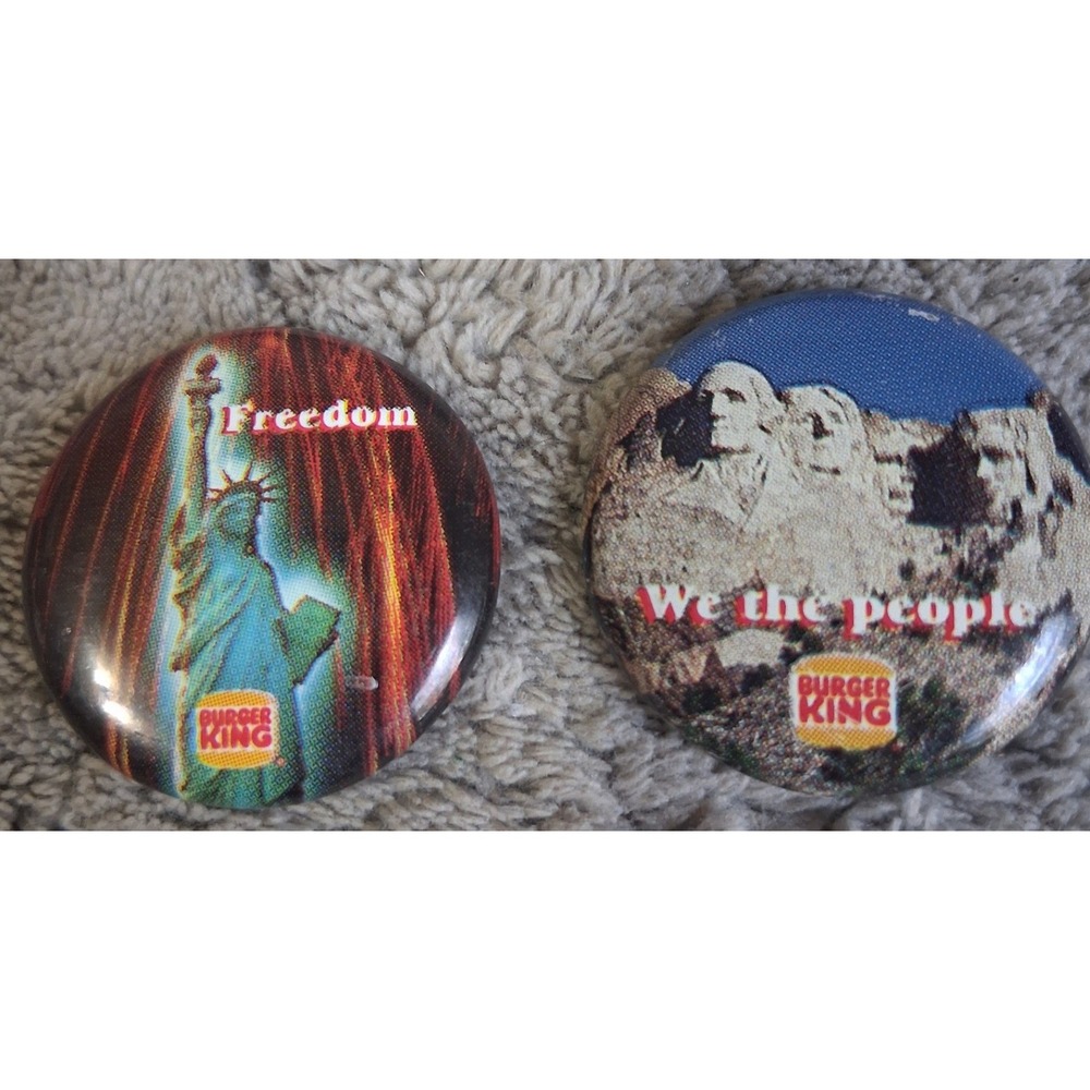 Vintage Burger King Patriotic Pins Statue of Liberty Mount Rushmore Set of 2